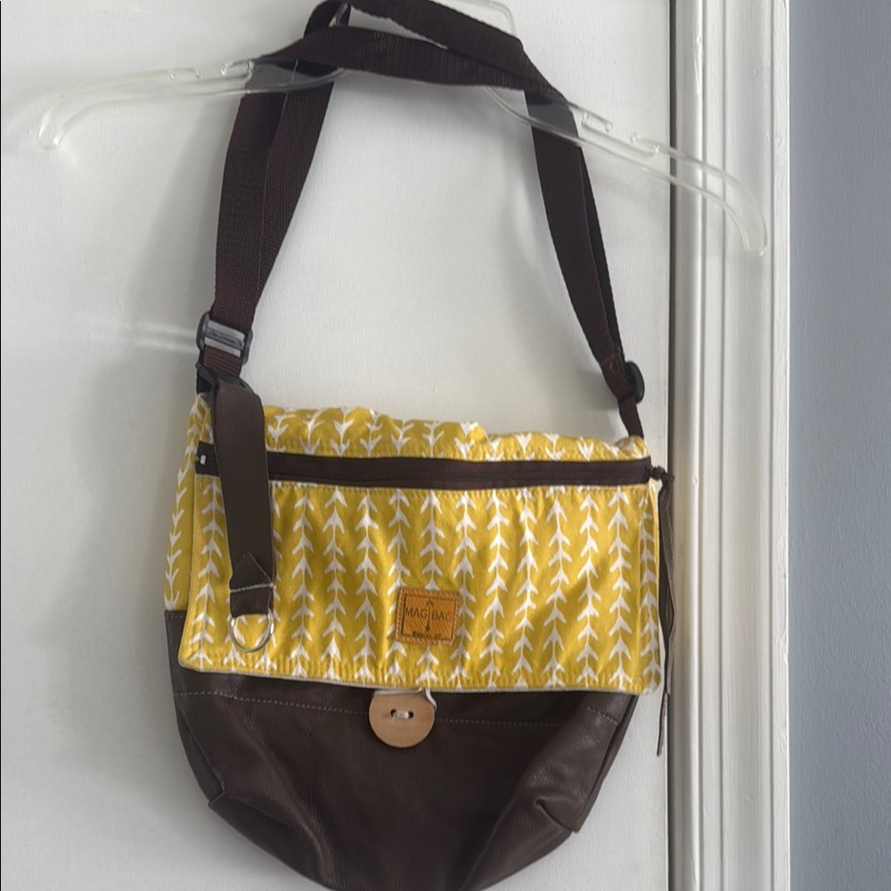 Chic Yellow and Brown Crescent Crossbody Bag